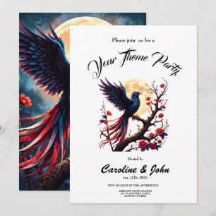 Moonlit Crimsonwing – Mystical Fantasy Bird. Invitation