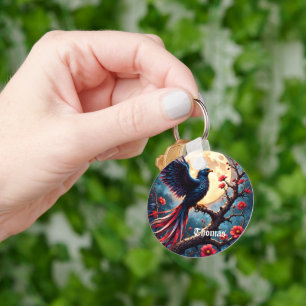 Moonlit Crimsonwing – Mystical Fantasy Bird. Key Ring
