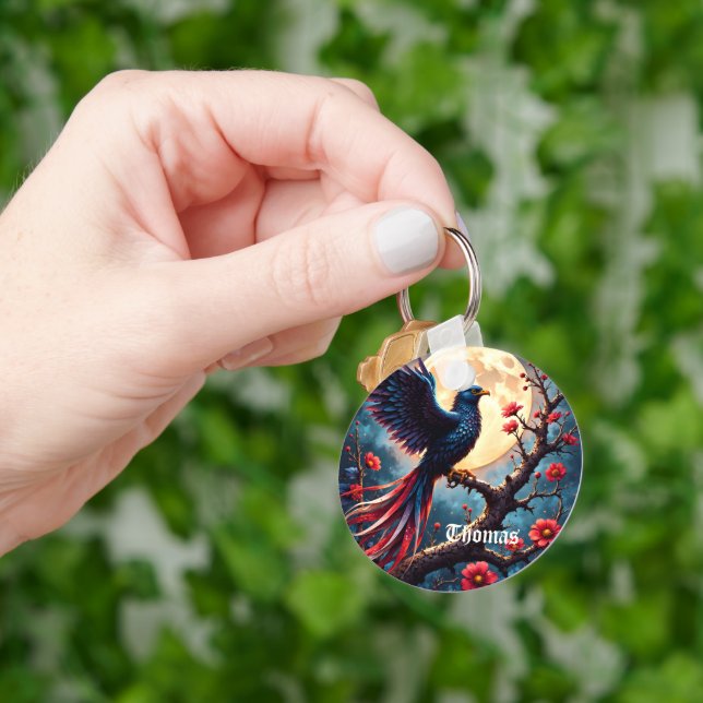 Moonlit Crimsonwing – Mystical Fantasy Bird.  Key Ring (Hand)