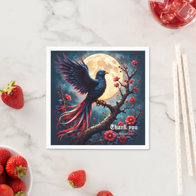 Moonlit Crimsonwing – Mystical Fantasy Bird.  Napkin (Insitu)