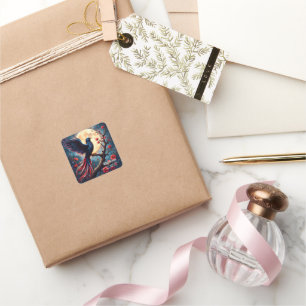 Moonlit Crimsonwing – Mystical Fantasy Bird. Square Sticker