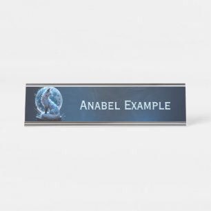 Moonlit Crystal Fox – Guardian of Silent Dreams. Desk Name Plate