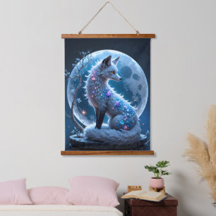 Moonlit Crystal Fox – Guardian of Silent Dreams.  Hanging Tapestry