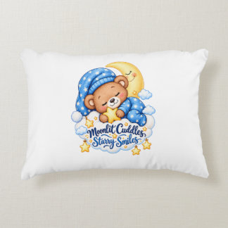 Moonlit Cuddles Starry Smiles Cute Sleeping Teddy Decorative Cushion
