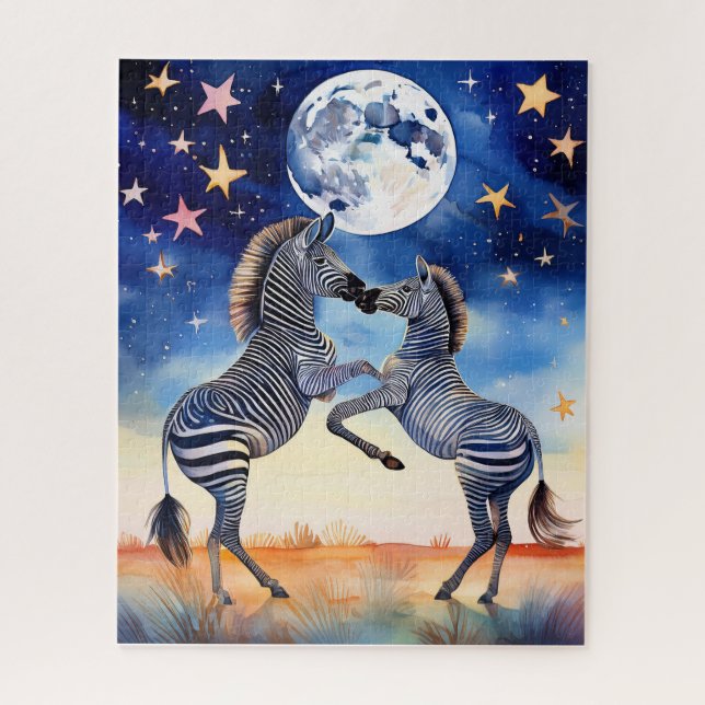 Moonlit Dance Zebras in Love Jigsaw Puzzle (Vertical)