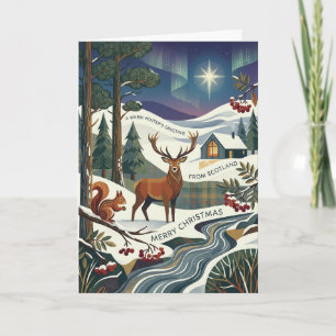 Moonlit Deer Scottish Christmas Card