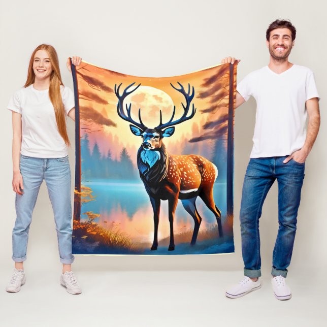 Moonlit Deer Stance Fleece Blanket (In Situ)