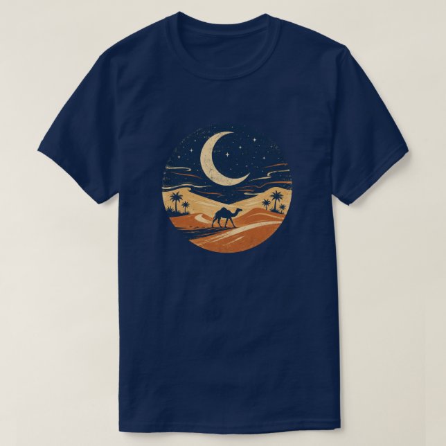 Moonlit Desert Camel Journey T-Shirt (Design Front)
