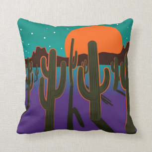 Moonlit desert with cactus. cushion