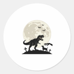 Moonlit Dinosaur Dog Graveyard Silhouette Shirt_1 Classic Round Sticker