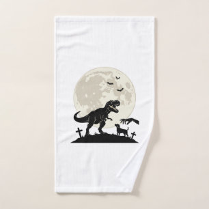 Moonlit Dinosaur Dog Graveyard Silhouette Shirt_1 Hand Towel