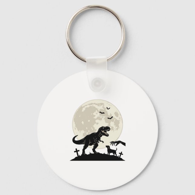 Moonlit Dinosaur Dog Graveyard Silhouette Shirt_1 Key Ring (Front)