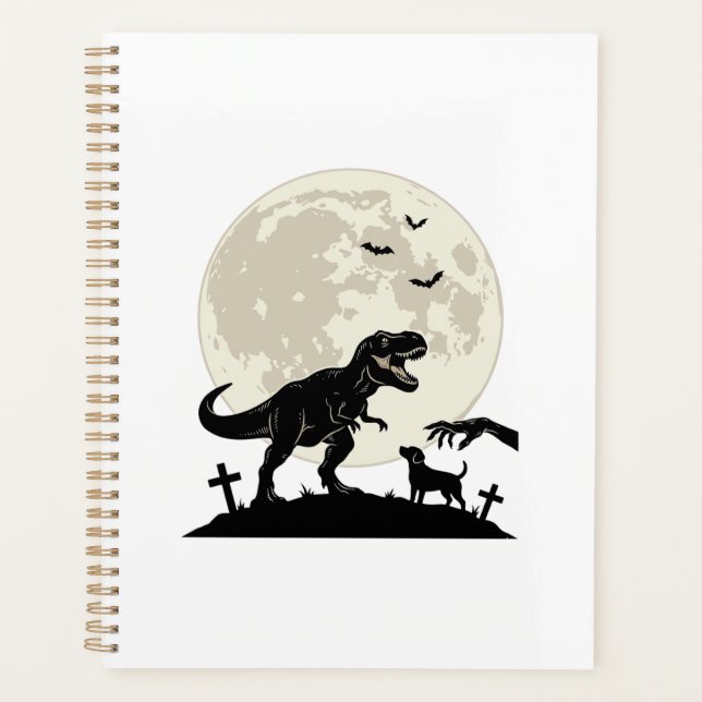 Moonlit Dinosaur Dog Graveyard Silhouette Shirt_1 Planner (Front)