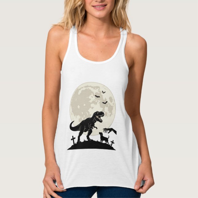 Moonlit Dinosaur Dog Graveyard Silhouette Shirt_1 Singlet (Front)
