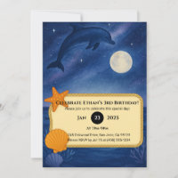 Moonlit Dolphin & Ocean Night Scene Birthday
