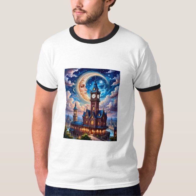 Moonlit Dream Castle Fantasy T Shirt (Front)