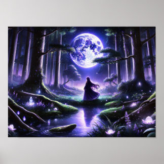 Moonlit Dream in Enchanted Woods Poster