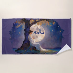 Moonlit Dreamer - Serene Night Sky Beach Towel