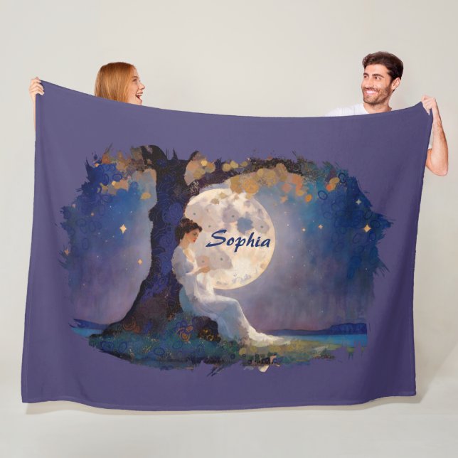 Moonlit Dreamer - Serene Night Sky Fleece Blanket (In Situ)
