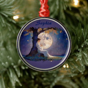 Moonlit Dreamer - Serene Night Sky Metal Tree Decoration