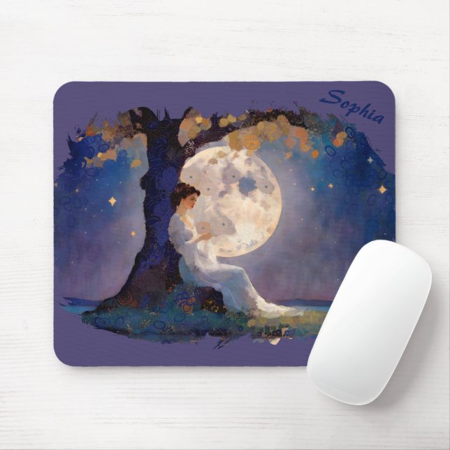 Moonlit Dreamer - Serene Night Sky Mouse Pad (With Mouse)