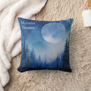 Moonlit Dreams Watercolor Night Sky Forest Custom Cushion