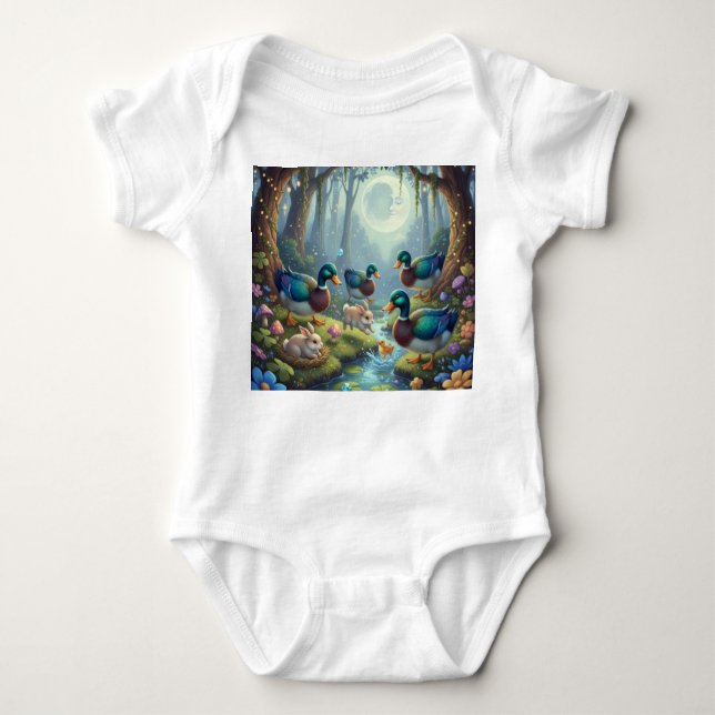 Moonlit Ducklings' Forest Baby Bodysuit (Front)