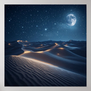 Moonlit Dunes Under Starlit Skies Poster