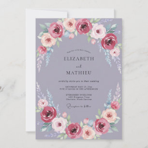 Moonlit Dusty Mauve Peony Wedding Invitation