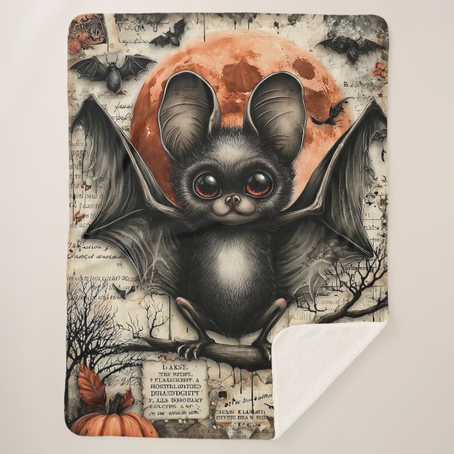 Moonlit Echo: The Velvet-Winged Sentinel Sherpa Blanket (Front)