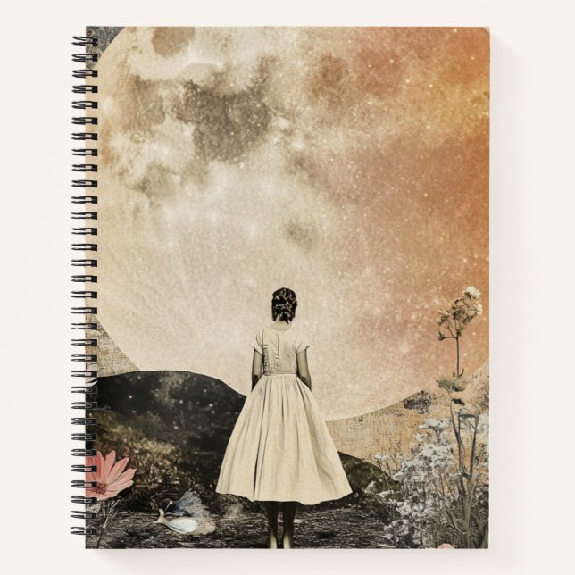 Moonlit Elegance - Back View of Woman with Moon 2 Notebook (Front)