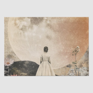 Moonlit Elegance - Back View of Woman with Moon 2 Tissue Paper