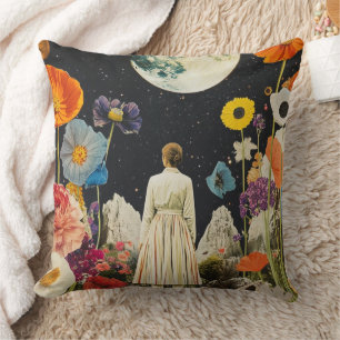 Moonlit Elegance - Back View of Woman with Moon 3 Cushion