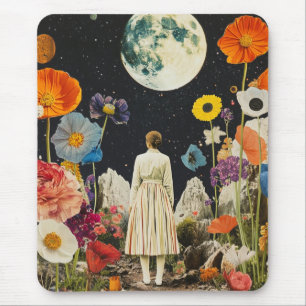 Moonlit Elegance - Back View of Woman with Moon 3 Mouse Pad