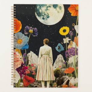 Moonlit Elegance - Back View of Woman with Moon 3 Planner