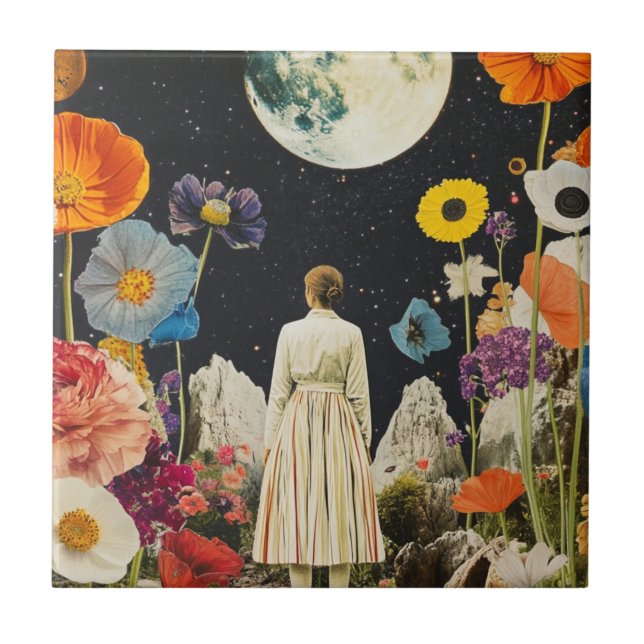 Moonlit Elegance - Back View of Woman with Moon 3 Tile (Front)