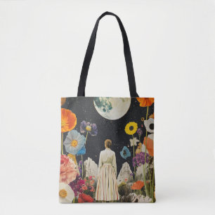 Moonlit Elegance - Back View of Woman with Moon 3 Tote Bag