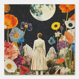 Moonlit Elegance - Back View of Woman with Moon 3 Wallpaper