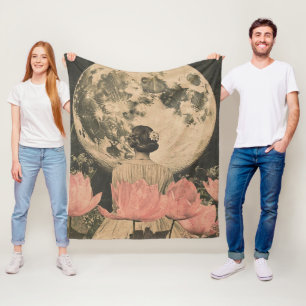 Moonlit Elegance - Back View of Woman with Moon Fleece Blanket