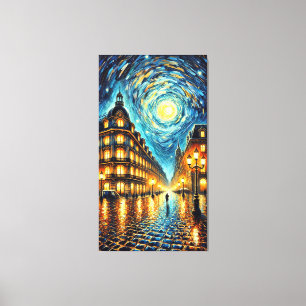 Moonlit Elegance – Van Gogh-Inspired Cityscape Canvas Print