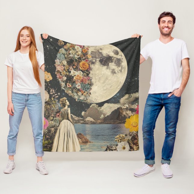 Moonlit Elegance - Woman with Moon (2) Fleece Blanket (In Situ)