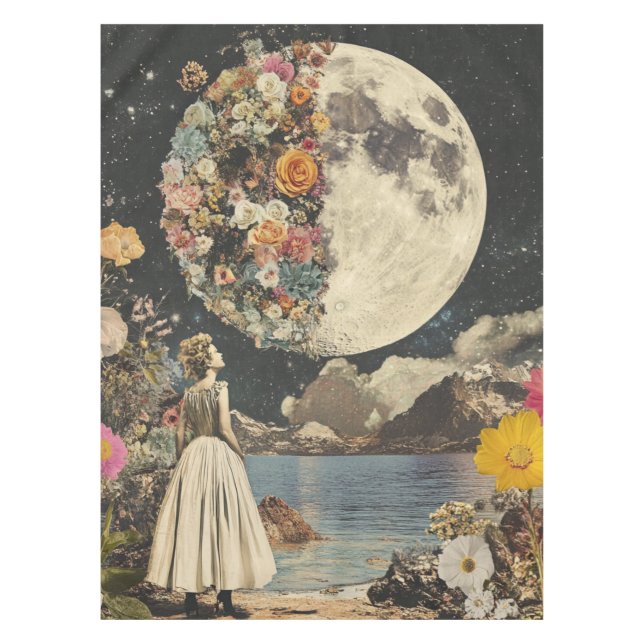 Moonlit Elegance - Woman with Moon (2) Tablecloth (Front)