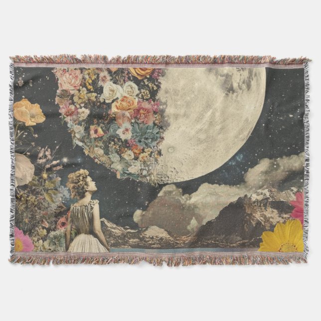 Moonlit Elegance - Woman with Moon (2) Throw Blanket (Front)