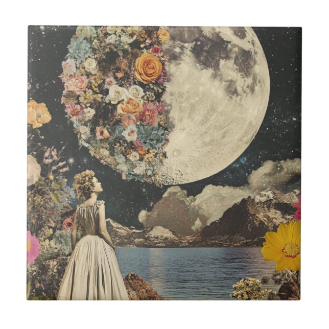 Moonlit Elegance - Woman with Moon (2) Tile (Front)