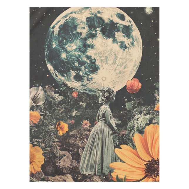 Moonlit Elegance - Woman with Moon (3) Tablecloth (Front)