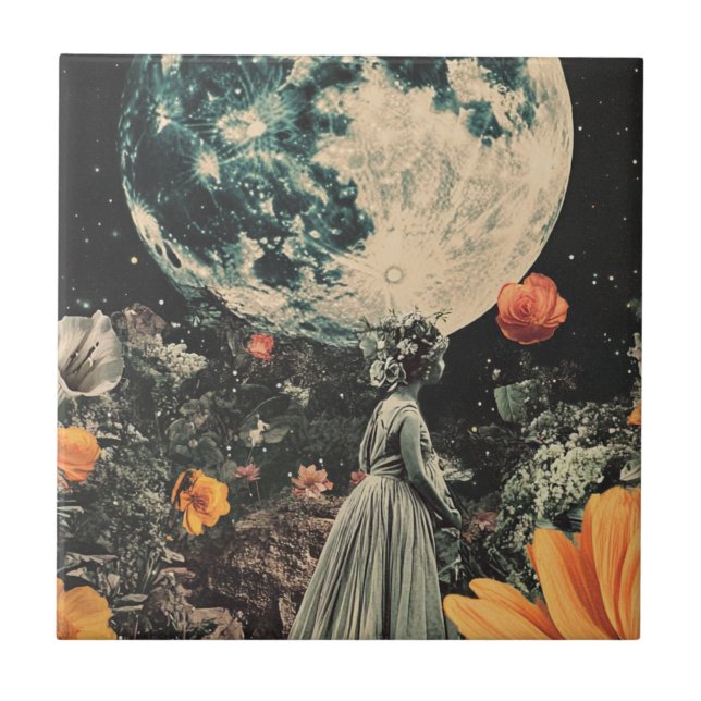 Moonlit Elegance - Woman with Moon (3) Tile (Front)