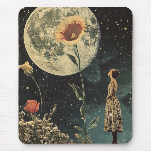 Moonlit Elegance - Woman with Moon Mouse Pad (Front)