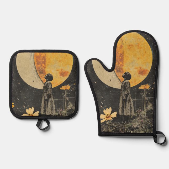 Moonlit Elegance - Woman with Moon Oven Mitt & Pot Holder Set (Front)