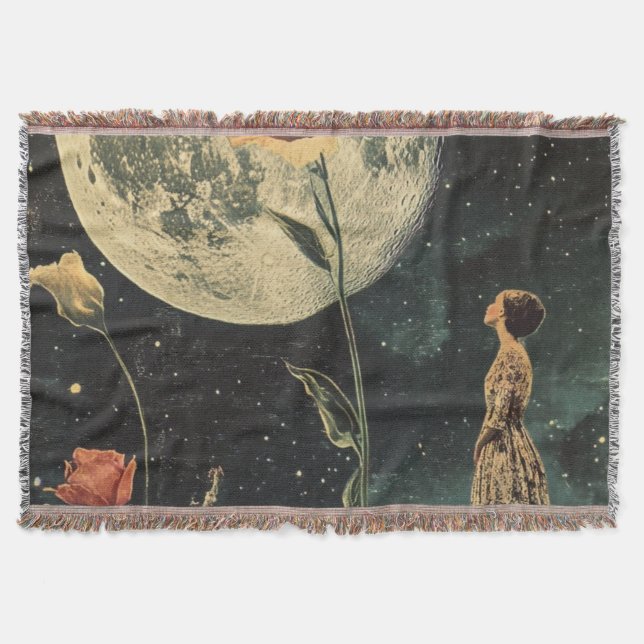 Moonlit Elegance - Woman with Moon Throw Blanket (Front)