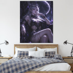 Moonlit Elf Queen Dark Fantasy Portrait Canvas Print